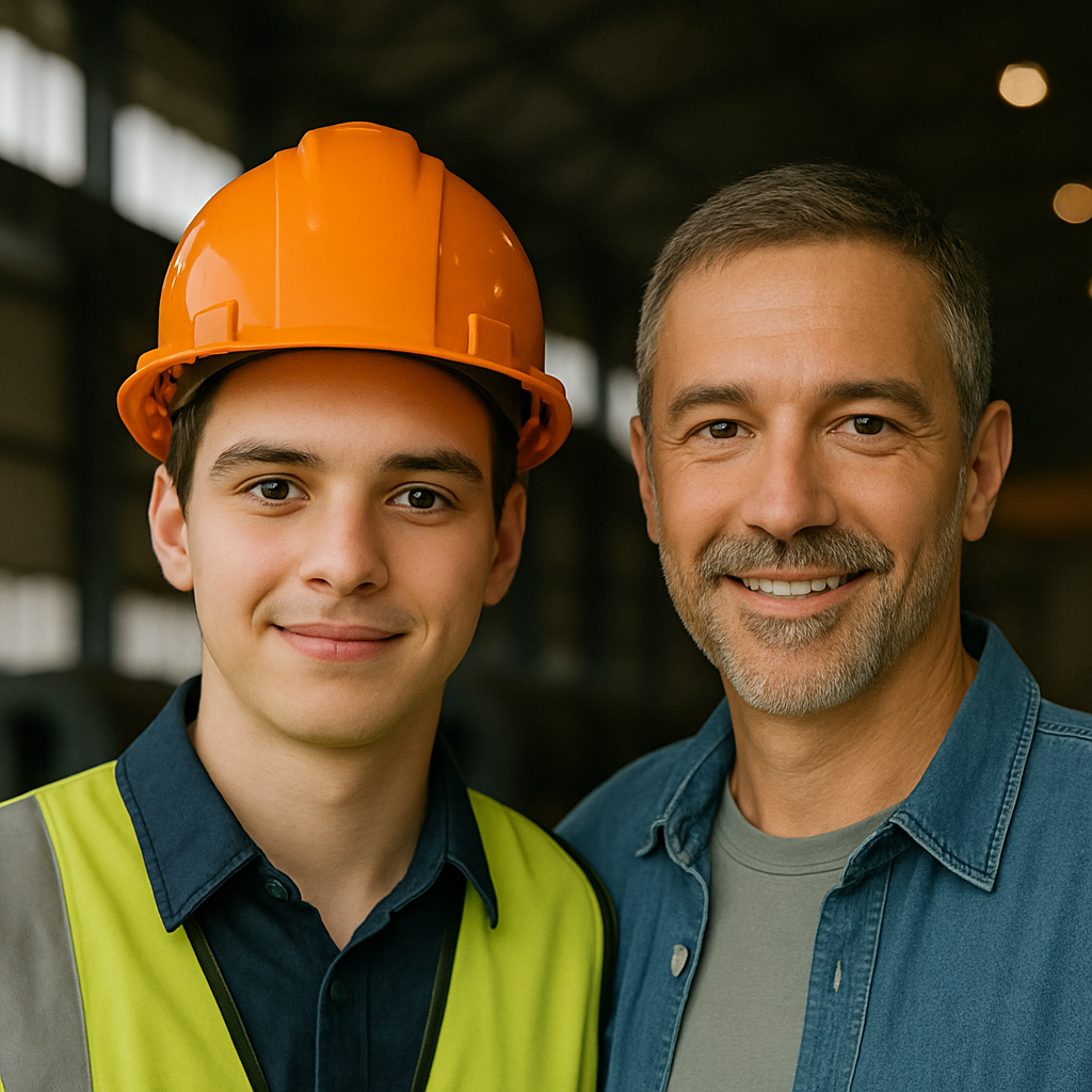 Jonge en oudere werknemer in magazijn